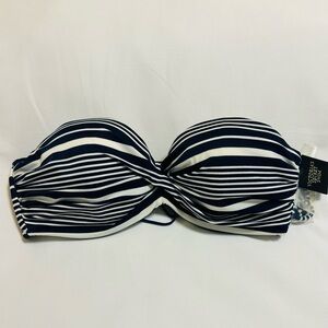 Victoria's Secret Navy & White Twist-Front Bandeau Bikini Top    New With Tags